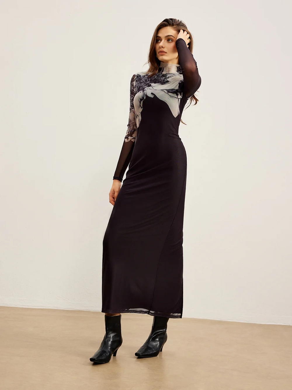 63 Mock Neck Printed Mesh Dress - Picture 4 of 8